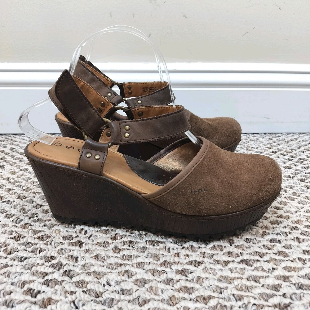 BOC Rina Suede Leather Clog Slingback Wedge Harness Hardware